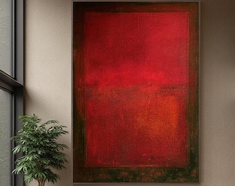 Deep Red Abstract Wall Art, Burgundy Red Canvas Painting, Minimalist Modern Artwork, Contemporary Wall Decor, Dark Red Home Decor