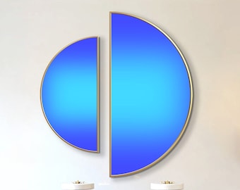 Dopamine Art Geometric Abstract circle blue wall art Gradient Wall Art  blue Neon  painting Large round Wall Art set of 2 living room decor