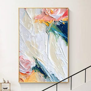Abstract Pink Rose Canvas painting Original Blooming Flower Painting Textured Art  Extra Large Wall Art Beige wall art living room decor