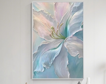 ブルーリリーの花柄キャンバス絵画ギフト、エレガントな花の壁アート