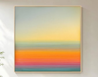 Sunset Gradient Wall Art, Orange Pink and Teal Abstract Painting, Modern Ombre Canvas Art