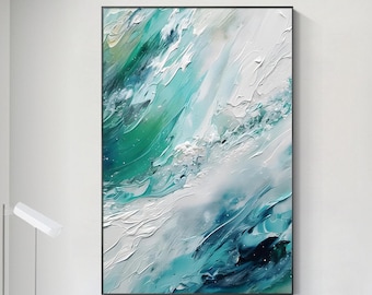 Teal Abstract Ocean Painting, Hand Painted Textured Canvas Art, Turquoise Blue Wall Art, Modern Coastal Artwork, Contemporary Seascape Decor