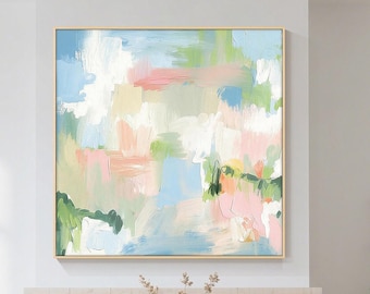 Pastel Abstract Painting Original Modern Wall Art Soft Pink Green Blue Canvas Artwork Minimalist Contemporary Home Decor