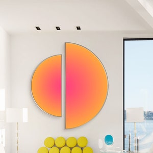 Bright Gradient Wall Art - Geometric Neon Abstract Painting - Unique Pink & Orange Decor