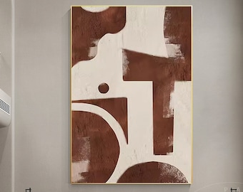 Brown abstract wall art Minimalist geometric Large  Painting Boho Painting Wabi Sabi Wall Art beige And Brown and beige living room decor