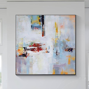 Large Abstract Painting Canvas Grey Abstract Art blue Abstract Art Minimal Abstract Minimalist Grey Painting Contemporary living room decor