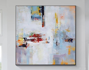 Large Abstract Painting Canvas Grey Abstract Art blue Abstract Art Minimal Abstract Minimalist Grey Painting Contemporary living room decor