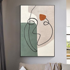 Wabisabi Moderno Neutro Beige Acrilico Viso Linea Pittura su Tela Grande Arte Murale Nordica Minimalista Decorazione Murale Soggiorno
