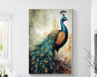 Peacock wall  art  on canvas Abstract Elegant Peacock,colorful Peacock Wall Decor,peacock canvas art  Modern textured wall art  Impasto art