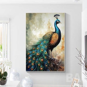 Peacock wall  art  on canvas Abstract Elegant Peacock,colorful Peacock Wall Decor,peacock canvas art  Modern textured wall art  Impasto art