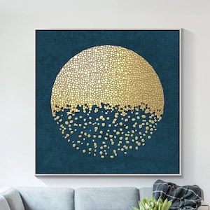 Abstract Geometry Gold Fragment Round Art Print On Canvas Framed Wall Art Large Wall Art Modern Home Wall Decor Print Housewarming Gift