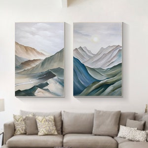 Set of 2 Abstract Wall Art large Mountain Painting On Canvas abstract Landscape wall Art  Painting modern large Wall Art living room decor