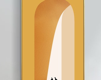 Dopamine art  Abstract Orange Arches And Pigeons Painting On Canvas  Large Wall Art Modern Minimalist Decor Ombre Art Wall decor