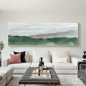 Green wall art Large long wall art Abstract  Mountain Wall Art Minimalist landscape Acrylic on canvas art sage Green Wall Art home decor
