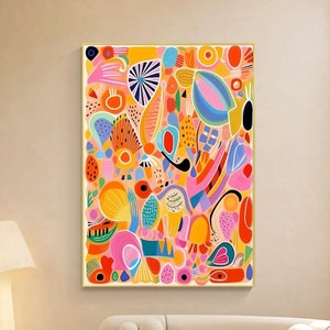 Abstract graffiti art colorfull Wall art  Lemon Yellow Painting on Canvas Original Large orange pink art Pop art morden Living Room decor