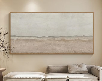 Wabi Sabi Wall Art, Organic Modern Painting, Beige Abstract Wall Decor, Large Horizontal Artwork, Nordic Living Room Decor