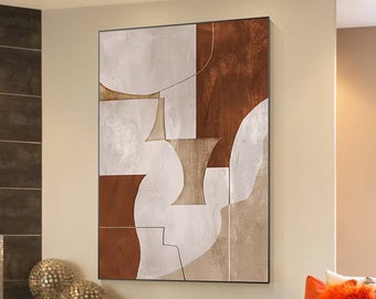 Abstract Brown and beige wall art WabiSabi wall art Nordic large wall art painting Modern BOHO wall decor Earth Tone living room decor