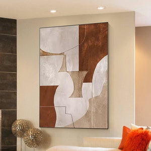 Arte murale astratta marrone e beige, arte murale WabiSabi, grande dipinto nordico, decorazione murale moderna BOHO, decorazione per soggiorno nei toni della terra