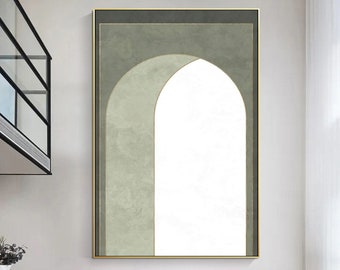 Olive Green Color Arches Abstract Geometric Print Painting On Canvas Framed Wall Art Large Wall Art Home Decor Living Room Decor