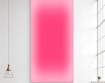 Pink Neon Ombre Abstract Wall Art, Gradient Canvas Painting, Large Modern Minimalist Wall Decor, Dopamine Room Aesthetic Art for Living Room