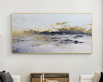 Navy blue gold wall art Abstract Painting origianl wall Art on canvas Large long Wall Art textured wall art minimalist living room decor
