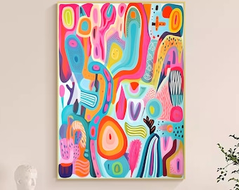 Colorful Abstract Wall Art, Modern Pop Art Painting, Bright Contemporary Artwork, Maximalist Decor, Vibrant Canvas Art, Eclectic Wall Decor