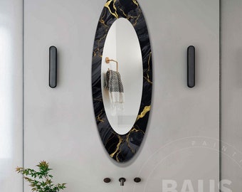 Black and Gold Asymmetrical Mirror: Tempered Glass Wall Decor