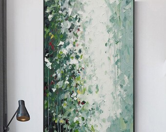 Green Abstract Wall Art, Textured Botanical Painting, Sage Mint Artwork, Modern Nature Decor, Hand Painted Canvas