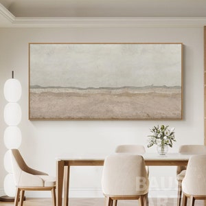 Arte murale Wabi Sabi, dipinto moderno organico, decorazione murale astratta beige, grande opera d'arte orizzontale, arredamento nordico per soggiorno.