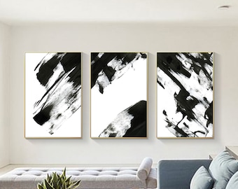 3er Set Schwarz weiße Wandkunst Abstrakte Drucke Kunst auf Leinwand gerahmte Wandkunst Große Wandkunst modernes minimalistisches Wohnzimmer-Wanddekor