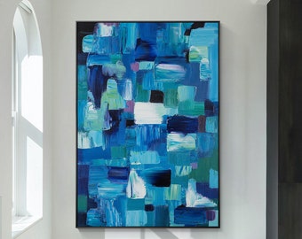 Teal blue abstract Wall Art original 3D Textured Painting Acrylic on canvas Large Canvas Art Modern custom living room decor