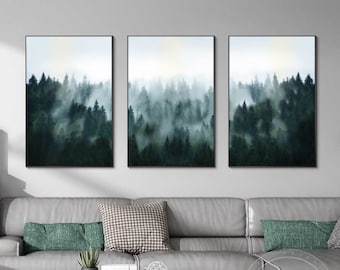 Set of 3 Frame Wall Decor Art Scandinavia Forest Paints Framed Forest Wall Art Virgin Forest Print Large Wall Art Large Nature prints