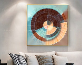 Geometric circle art Print Framed Wall Art Prints Abstract  colorful Print Painting on Canvas Large Round Art Print