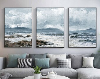 3 Piece Wall Art Sea Waves Abstract Prints Painting on Canvas - Etsy