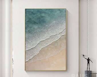 Abstract Teal blue wall art Brown textured Acrylic Painting On Canvas Wall Art  Large beach Wall Art Modern ocean painting Living Room decor