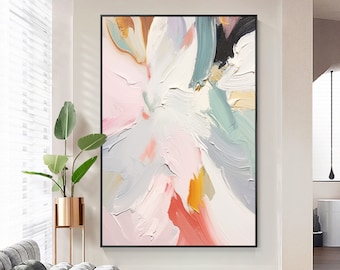 Abstract pastel wall art original flower painting canvas art Large colorfull textured art Blush painting Living Room decor