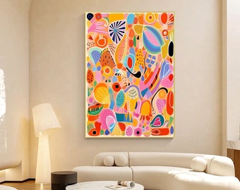 Original Abstract graffiti art colorfull Wall art Painting Acrylic on Canvas Large orange pink art painting Pop art morden Living Room decor