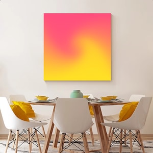 Ombre art Dopamine Gradient Original yellow And Pink Neon Abstract painting Canvas Framed Wall Art Large Modern Art Living Room Decor