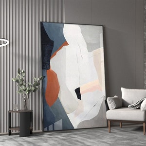 Large Beige White Acrylic Abstract Painting On Canvas Framed Wall Art Modern Nordic Living Room Wall Art Decor Geometric Minimalist Art