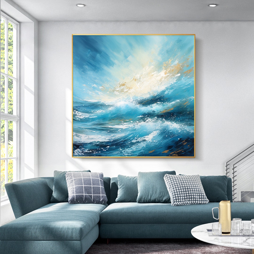 Abstract Blue and Gold Wall Art Teal Blue Wall Art,original Turquoise