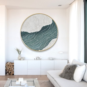 Round Green Abstract Wall Art Textured Painting Original art Large Green Canvas Painting Nordic Green Minimalist Art Wabisabi home decor