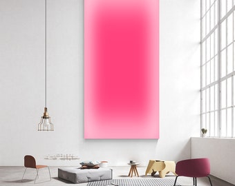 Pink Neon Ombre Abstract Wall Art, Gradient Canvas Painting, Large Modern Minimalist Wall Decor, Dopamine Room Aesthetic Art for Living Room