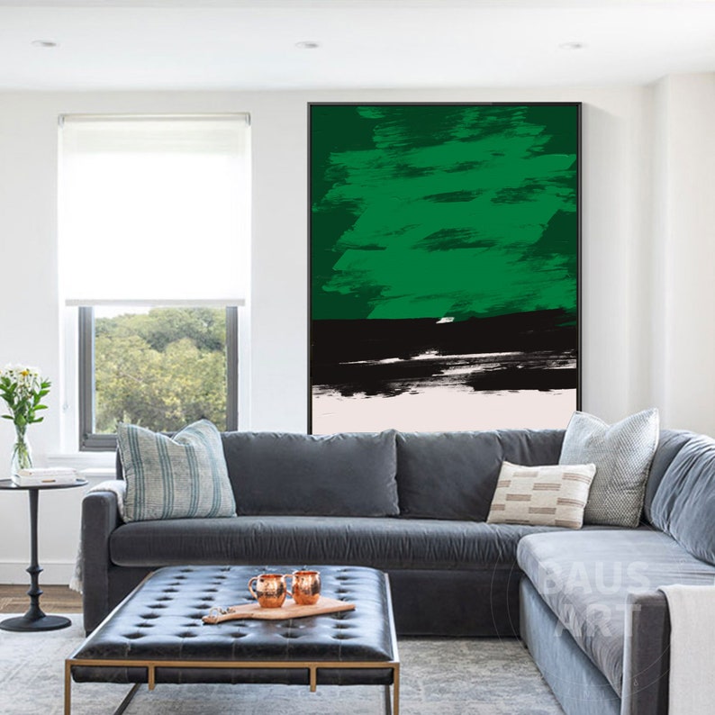 Emerald Green Abstract Print Painting on Canvas Framed Wall Etsy