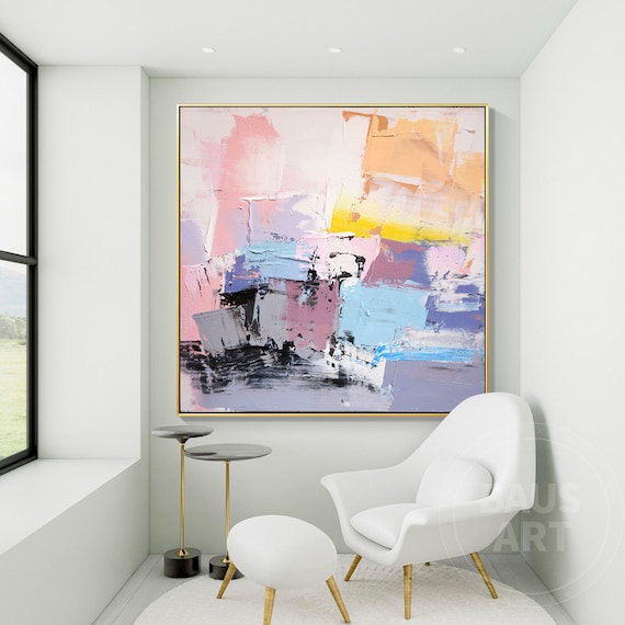 Dopamine art Abstract Pink and grey Painting textured wall Art crystal rose Purple Gray Painting on Canvas  large wall art living room decor