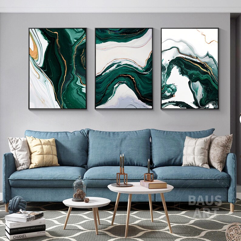 Set of 3 Prints Abstract Pour Painting Framed Wall Art Abstract Large 3 ...