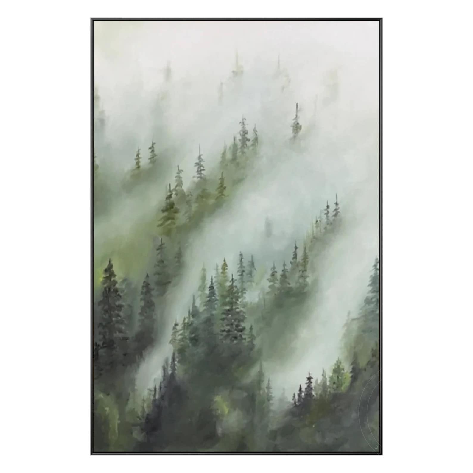 Abstract Foggy Forest Painting on Canvas Large Framed Wall Art Etsy