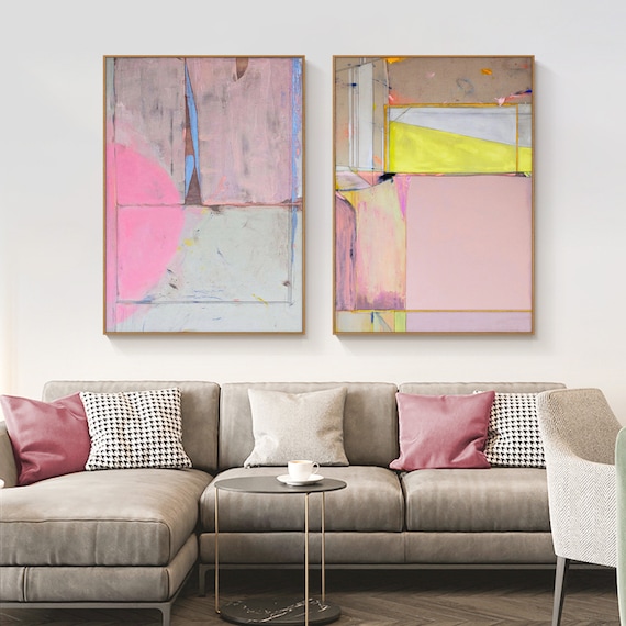 Set of 2 dopamine Wall Art Painting abstract pink brown Arylic on Canvas Art Nordic Painting boho Wall Art Canvas Painting living room decor