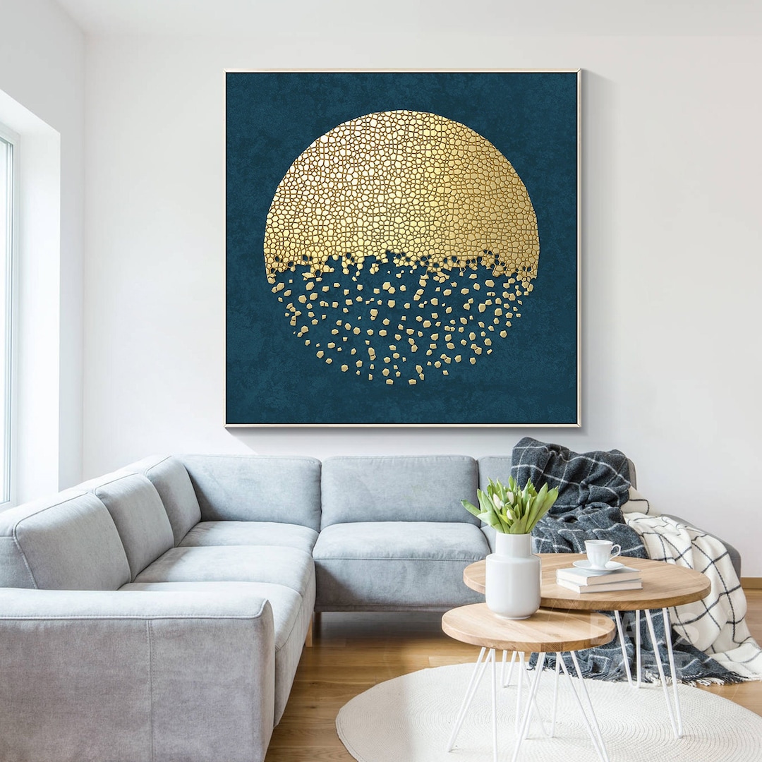 Abstract Geometry Gold Fragment Round Art Print on Canvas Etsy
