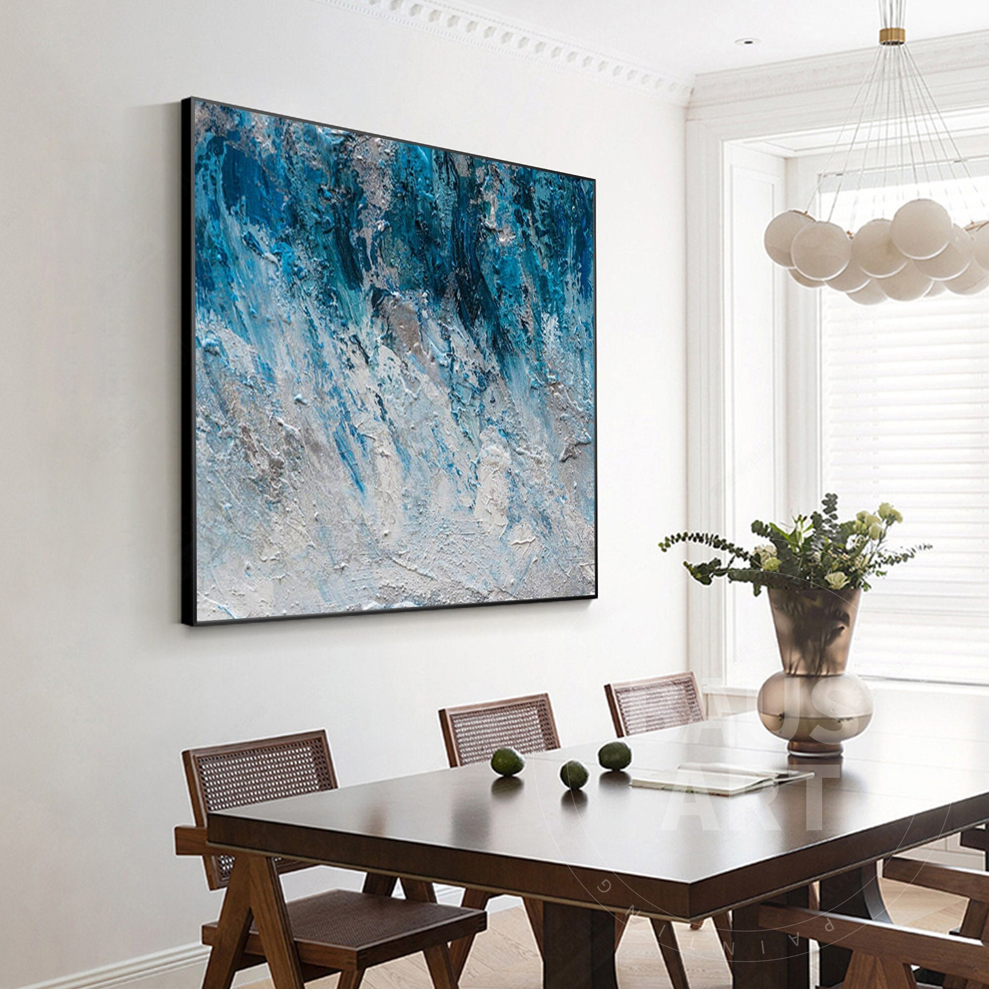 Abstraktes Leinwandbild Blaugrün – Moderner Wanddeko Mit Rahmen, 50x100 Cm, Für Wohnzimmer & Schlafzimmer