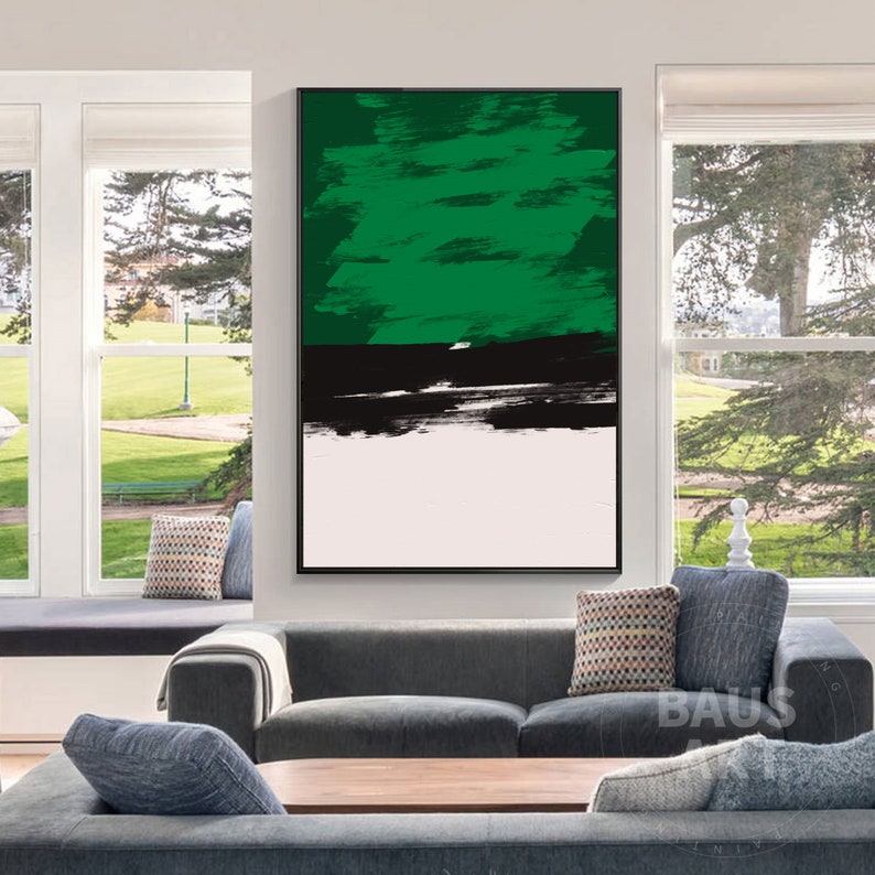 Emerald Green Abstract Print Painting on Canvas Framed Wall Etsy